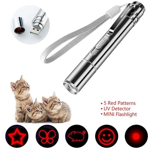 cute red laser with 5 patterns and mini flashlight for cats to play with