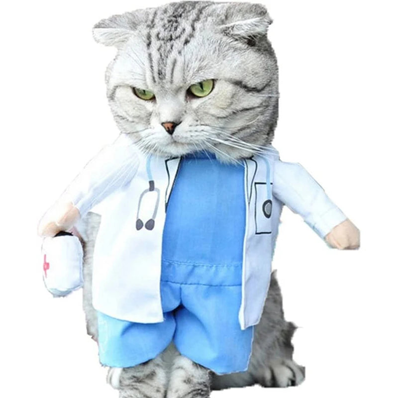 cute blue and white cotton cat doctor costume for Halloween 