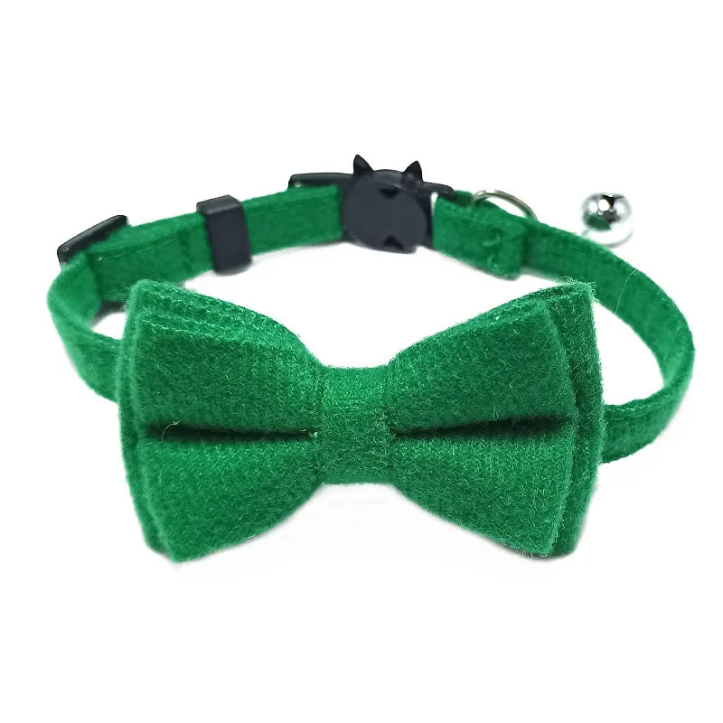 a cute green cat bowtie collar with a bell