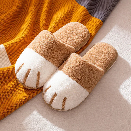cute comfy brown fluffy slippers that looks like cat's paws