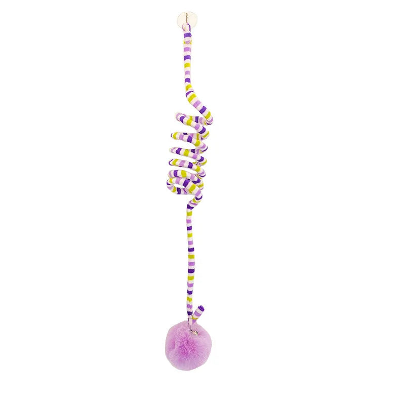 purple hanging cat toy rope with a ball on the end