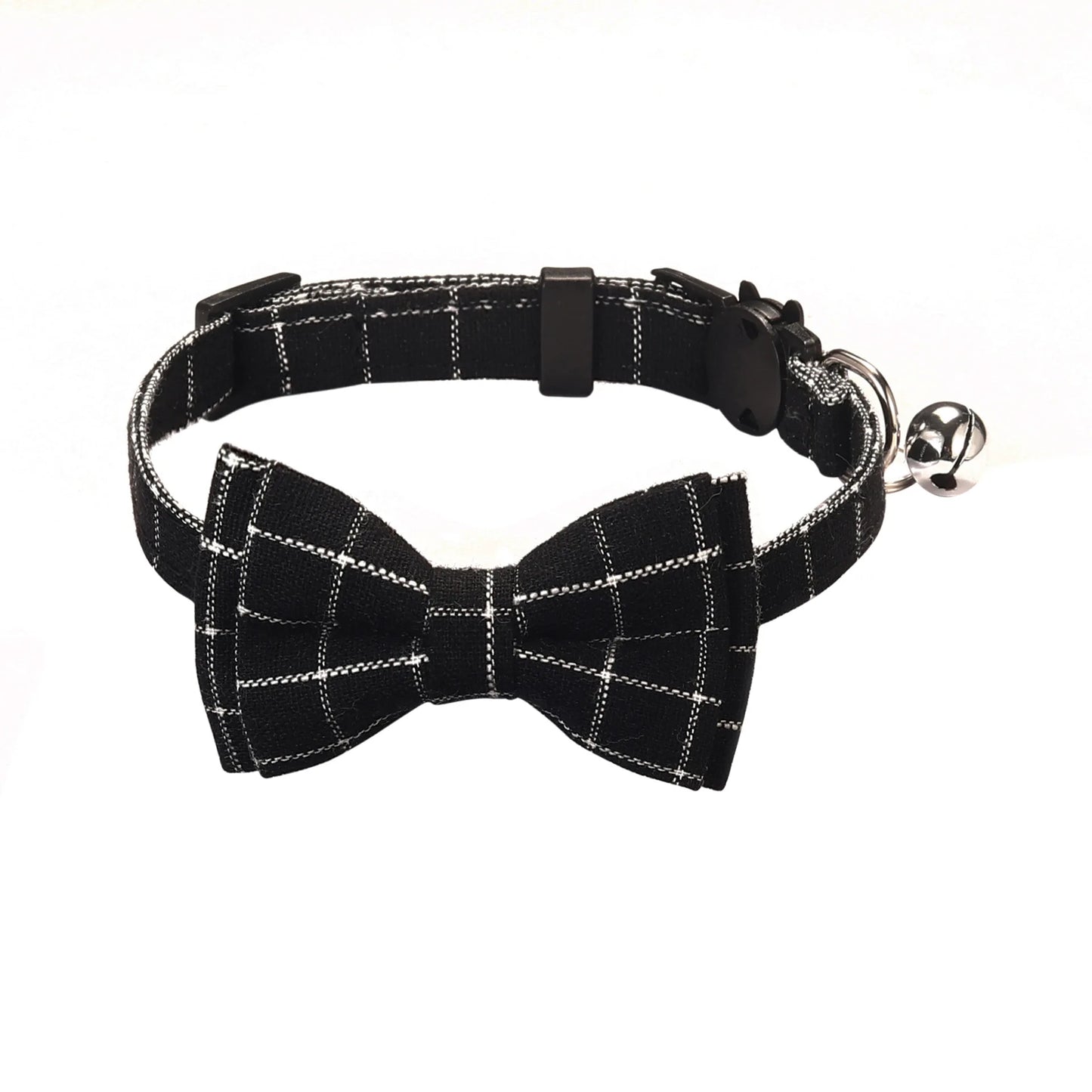 a cute black and white cat bowtie collar with a bell