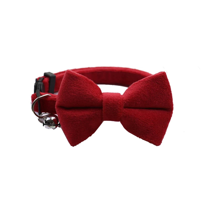 a cute velvet red bowtie cat collar with a bell 