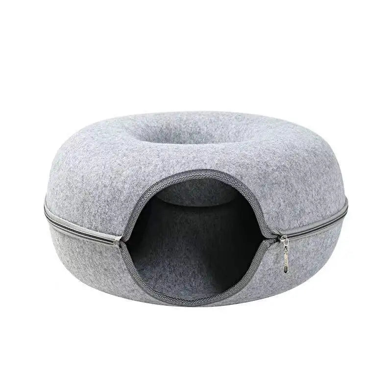 light gray cat bet and tunnel