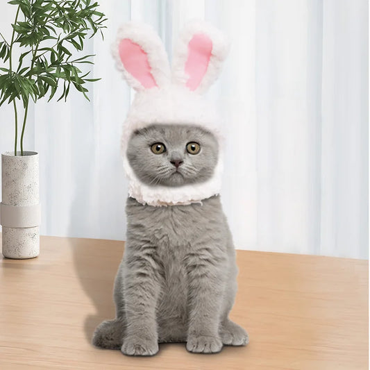 white cute cotton bunny rabbit ears hat warmer for cats