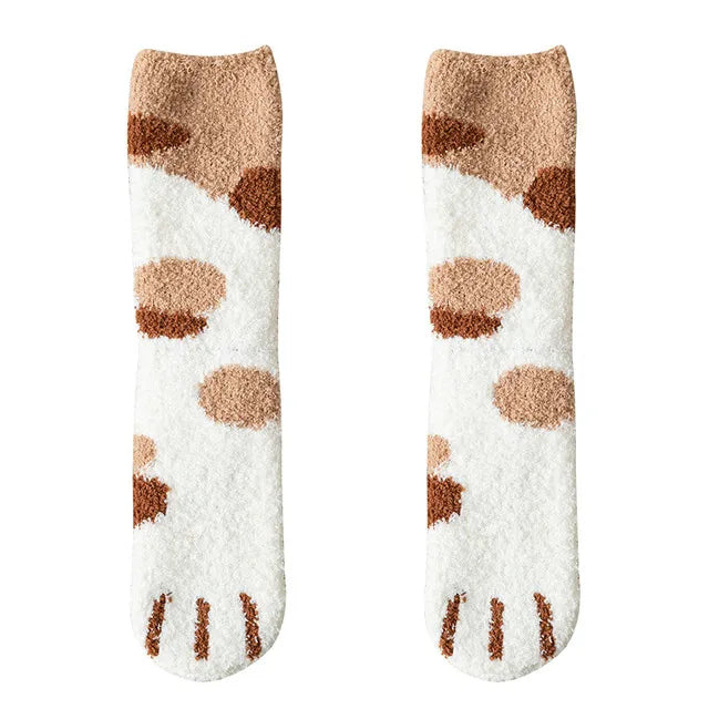 cute brown and white comfy cotton socks that looks like cat's paws