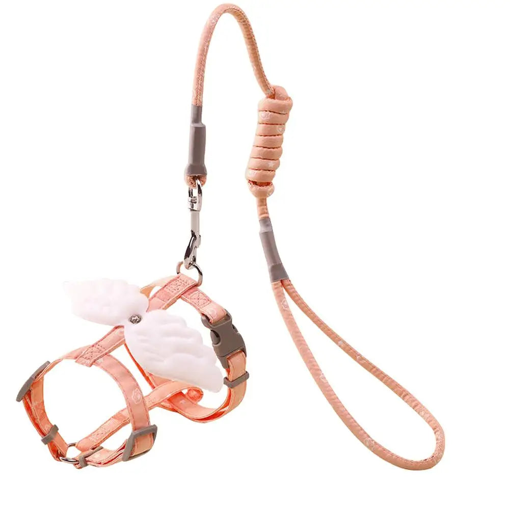 cute pink cat harness leash with whit angel wings