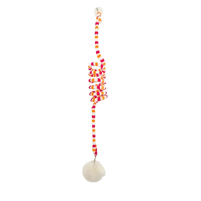 red hanging cat toy rope with a ball on the end