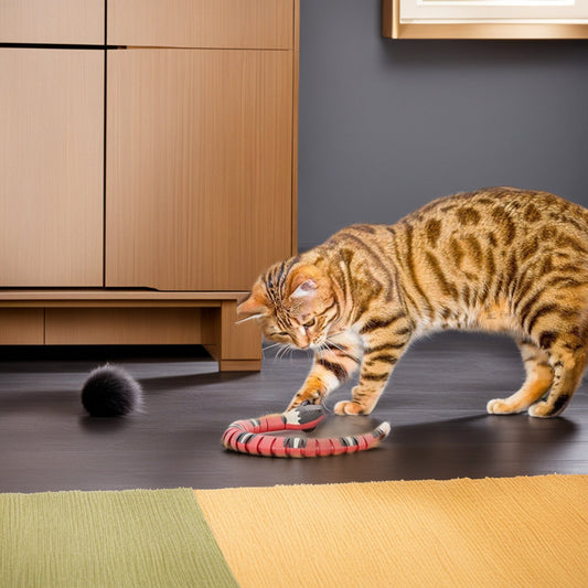 a cute cat playing with a snake toy in a house 