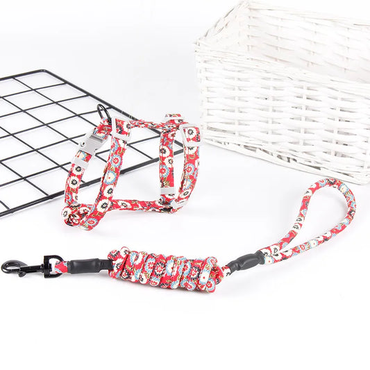 red comfy flower harness leash for your cat 