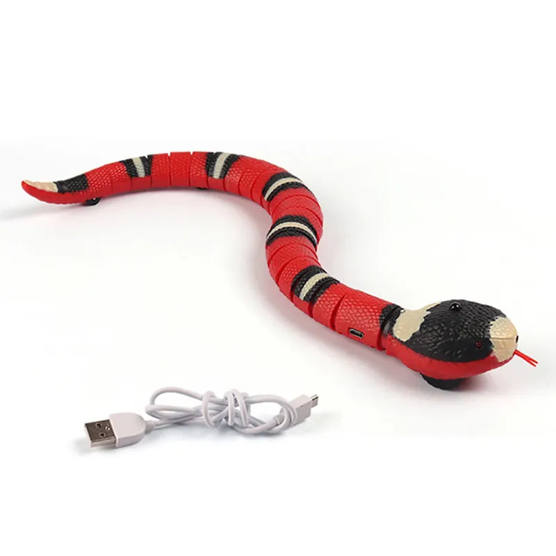 a red cat snake toy with a usb charger 